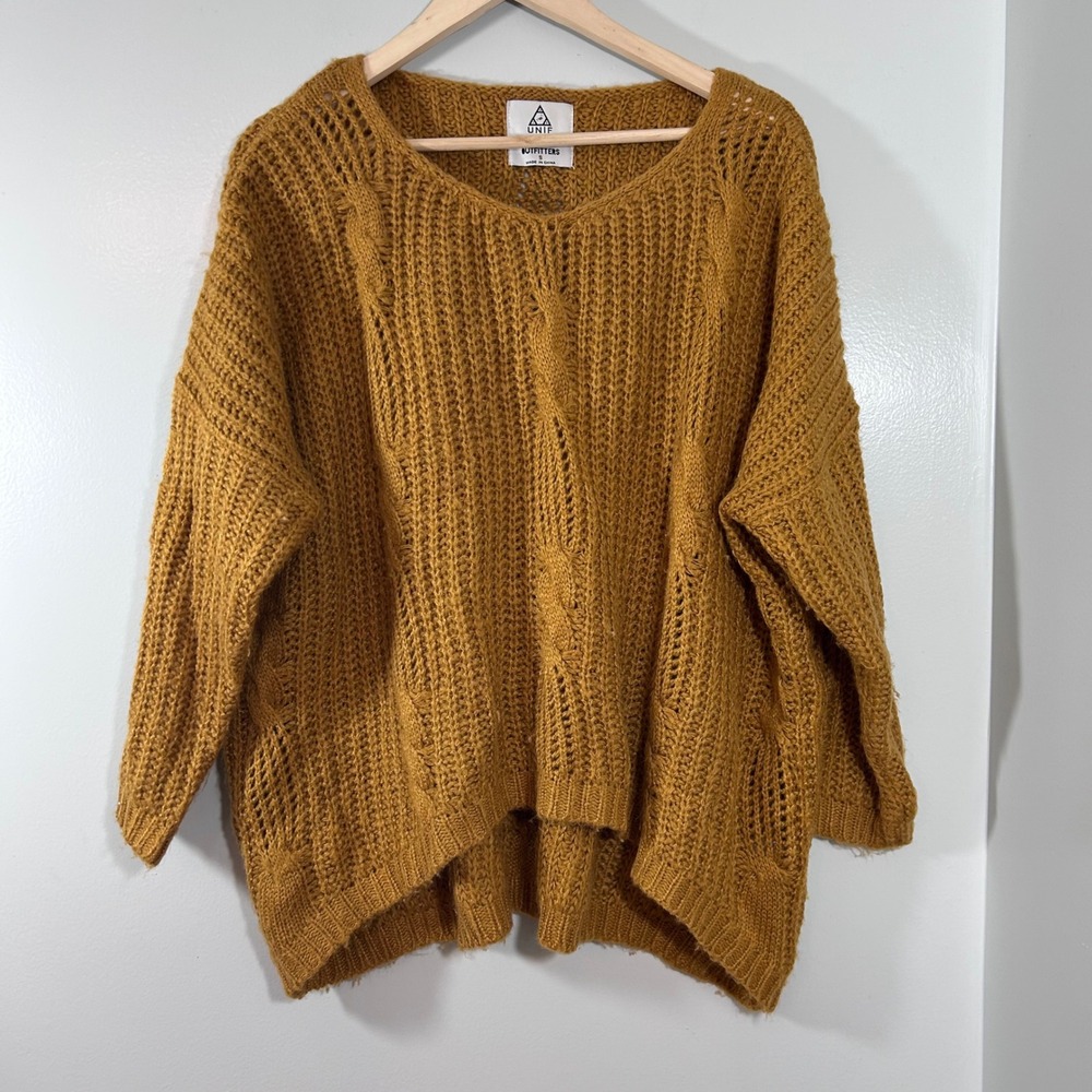 UNIF x Urban Outfitters Mustard Yellow Cable Knit Oversized Sweater Small